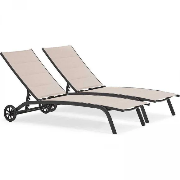 Clearance RETIF Bain De Soleil Aluminium Et Textil Ne Matelass Santa Monica Noir/Taupe - Par 2