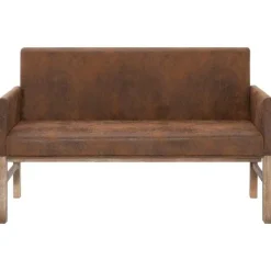 Outlet RETIF Banc Banquette Avec Accoudoir 140Cm Marron Similicuir Daim
