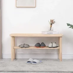 Shop RETIF Banc Entr E Rotin Scandinave En Bois Massif Avec Rangement 90X35X45.5 Cm