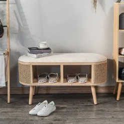Fashion RETIF Banc Style Boheme En Bois Et Cannage