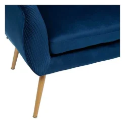 New RETIF Banquette 2 Places En Velours Bleu Pliss Et Pieds En M Tal Dor