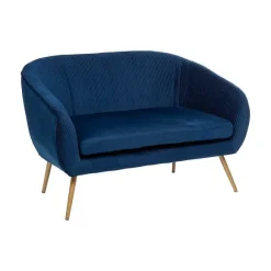 New RETIF Banquette 2 Places En Velours Bleu Pliss Et Pieds En M Tal Dor