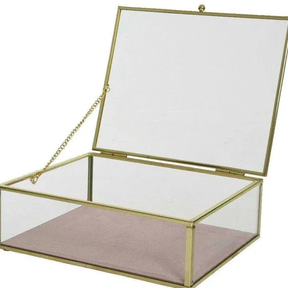 Cheap RETIF Boite Bijoux Verre Et Laiton Fond En Velours Rose Pastel