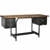 Shop RETIF Bureau Industriel Noir Et Cir Avec 4 Tiroirs L166 X P55 X H75