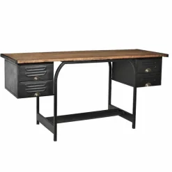 Shop RETIF Bureau Industriel Noir Et Cir Avec 4 Tiroirs L166 X P55 X H75