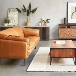 New RETIF Canap En Cuir 3/4 Places Camel
