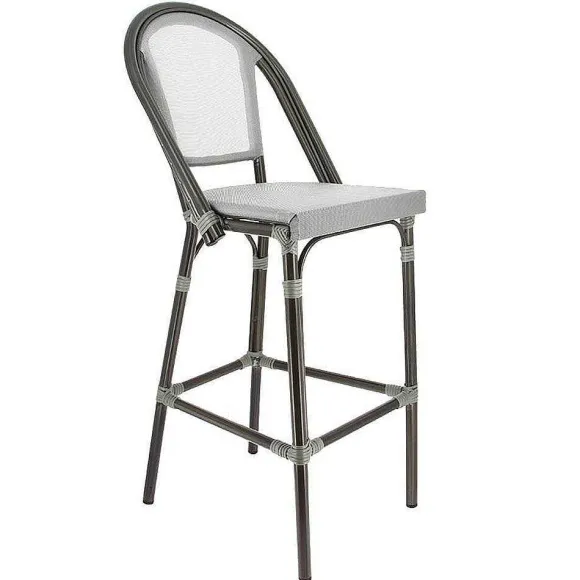 Shop RETIF Chaise Haute De Bar Empilable D'Ext Rieur En Aluminium Textyl Ne Biarritz Gris