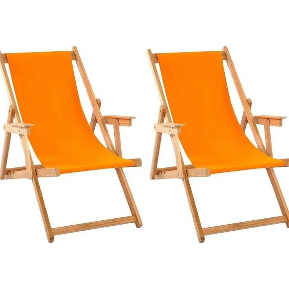 Hot RETIF Chilienne Transat Bois D'Eucalyptus Tissu 100% Coton Elvas (Lot De 2)