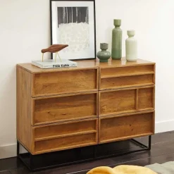 Clearance RETIF Commode 6 Tiroirs En Manguier Massif 107X40X75Cm