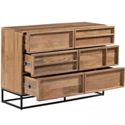 Clearance RETIF Commode 6 Tiroirs En Manguier Massif 107X40X75Cm