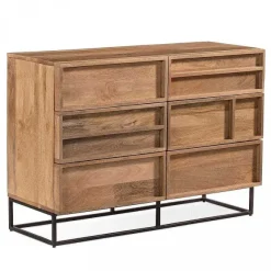 Clearance RETIF Commode 6 Tiroirs En Manguier Massif 107X40X75Cm