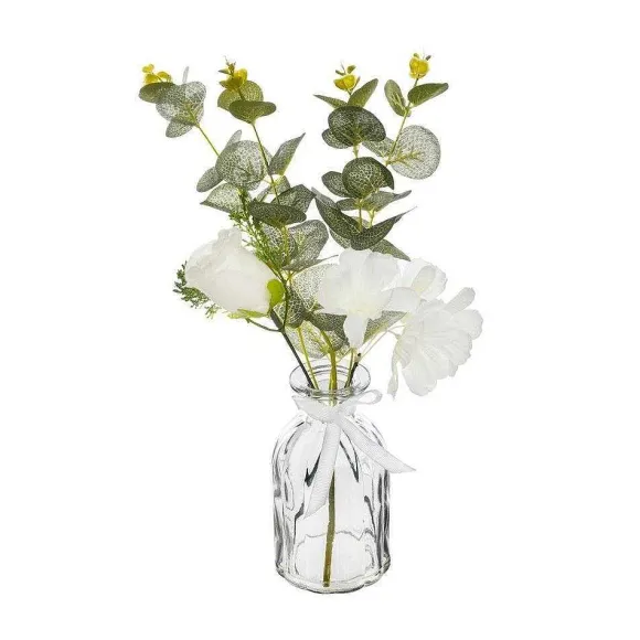 Hot RETIF Compo Artificielle De 3 Roses Blanches Dans 3 Vases En Verre Li S Par Une Corde