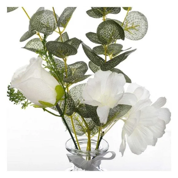 Hot RETIF Compo Artificielle De 3 Roses Blanches Dans 3 Vases En Verre Li S Par Une Corde