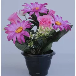 Store RETIF Composition Fleurs Artificielles Cimeti Re Pot Roses Et Gerberas H28Cm D30Cm