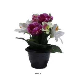 Outlet RETIF Composition Fleurs Artificielles Cimeti Re Pot Roses Lys Arums H28Cm 25Cm
