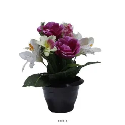Outlet RETIF Composition Fleurs Artificielles Cimeti Re Pot Roses Lys Arums H28Cm 25Cm