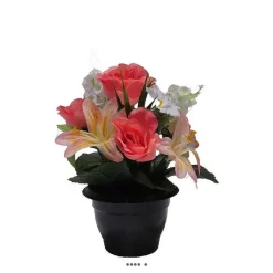 Flash Sale RETIF Composition Fleurs Artificielles Cimeti Re Pot Roses Lys Arums H28Cm 25Cm