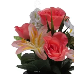 Flash Sale RETIF Composition Fleurs Artificielles Cimeti Re Pot Roses Lys Arums H28Cm 25Cm