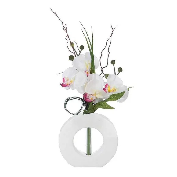 Outlet RETIF Composition Florale D'Orchid Es Artificielles Vase Blanc En C Ramique H45Cm