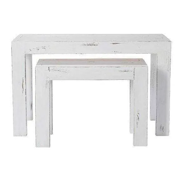 Sale RETIF Console H Ritage L118Xp39Xh75Cm + L79Xp29Xh60Cm - Blanc Patin - Par 2