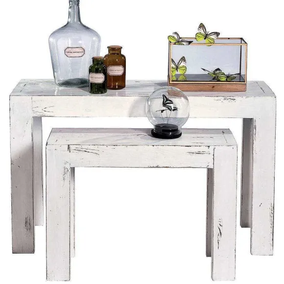 Sale RETIF Console H Ritage L118Xp39Xh75Cm + L79Xp29Xh60Cm - Blanc Patin - Par 2