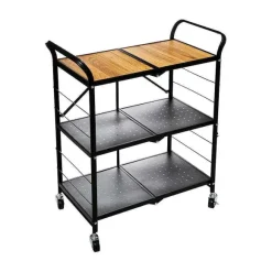 Cheap RETIF Desserte De Cuisine Roulante Pliable En Acier Noir Et Bois H85.8Cm