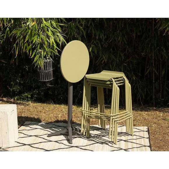 New RETIF Ensemble Mange-Debout Rond Alicante En Aluminium Pour 4 Personnes Vert Jonc