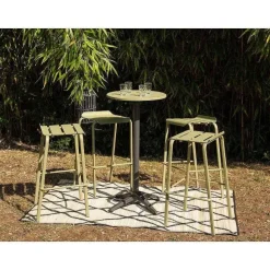 New RETIF Ensemble Mange-Debout Rond Alicante En Aluminium Pour 4 Personnes Vert Jonc