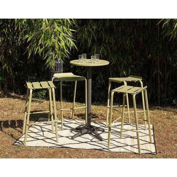 New RETIF Ensemble Mange-Debout Rond Alicante En Aluminium Pour 4 Personnes Vert Jonc