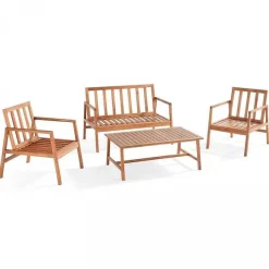 Sale RETIF Ensemble Mobilier Exterieur Bois Avec 1 Canap 2 Fauteuils Et Table Basse Noir