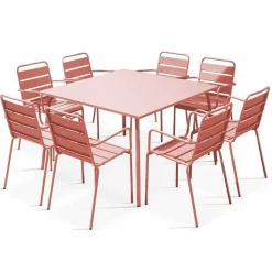 Cheap RETIF Ensemble Table D'Exterieur Carr E Et 8 Fauteuils En M Tal Argile