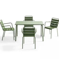 New RETIF Ensemble Table D'Exterieur Et 4 Fauteuils En M Tal Vert Cactus