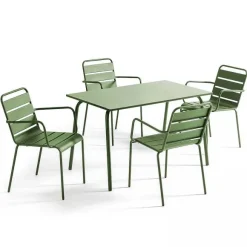 New RETIF Ensemble Table D'Exterieur Et 4 Fauteuils En M Tal Vert Cactus
