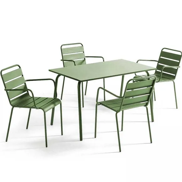 New RETIF Ensemble Table D'Exterieur Et 4 Fauteuils En M Tal Vert Cactus