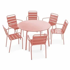 Best Sale RETIF Ensemble Table D'Exterieur Ronde Et 6 Fauteuils Acier Argile