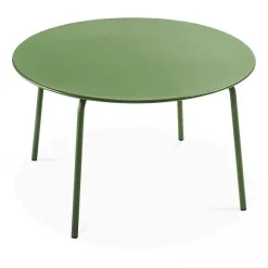 Fashion RETIF Ensemble Table D'Exterieur Ronde Et 6 Fauteuils Acier Vert Cactus