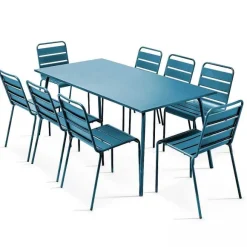 Hot RETIF Ensemble Table D'Exterieur Et 8 Chaises En M Tal Bleu Pacific