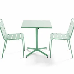 Clearance RETIF Ensemble Table D'Exterieur Carr E Et 2 Chaises M Tal Vert Sauge