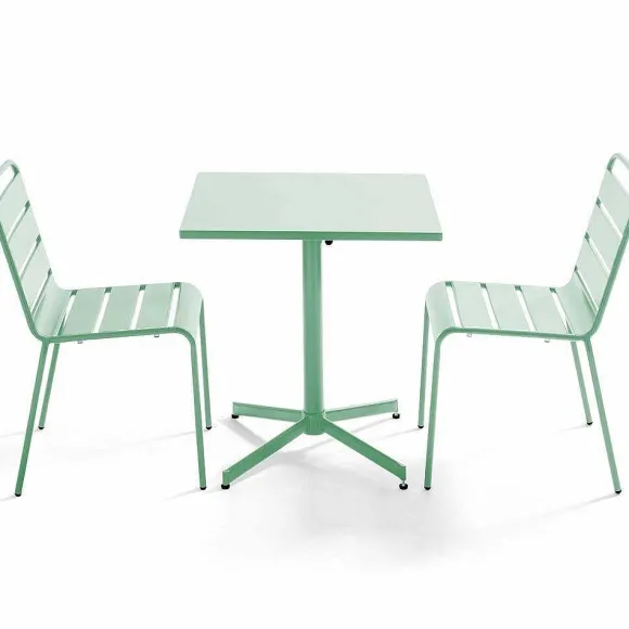 Clearance RETIF Ensemble Table D'Exterieur Carr E Et 2 Chaises M Tal Vert Sauge