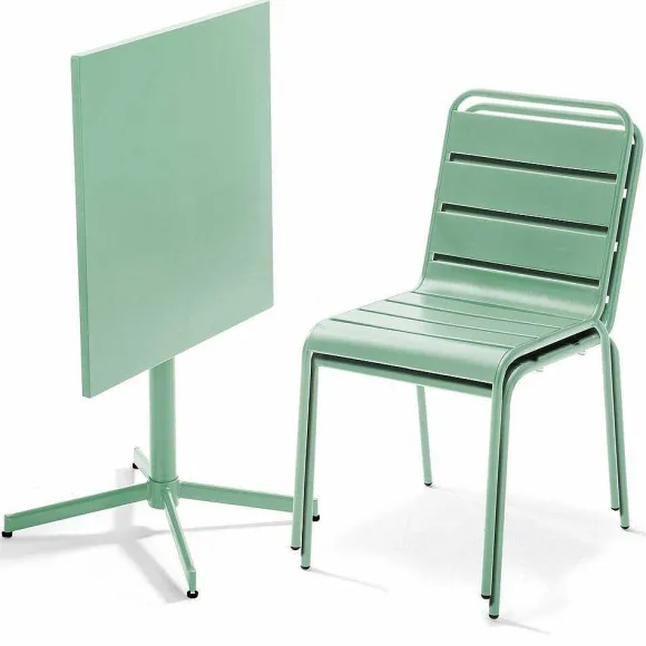 Clearance RETIF Ensemble Table D'Exterieur Carr E Et 2 Chaises M Tal Vert Sauge