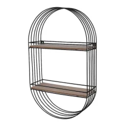 New RETIF Etagere Ovale M Tal Noir Et Bois 2 Niveaux
