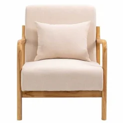 Discount RETIF Fauteuil Beige Lounge Scandinave Avec Structure Bois Et Tissu 66X84X75 Cm
