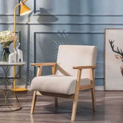 Store RETIF Fauteuil Beige Scandinave Avec Structure Bois 60X70X76 Cm