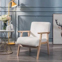 Fashion RETIF Fauteuil Blanc Scandinave Avec Structure Bois 60 X 70 X 76 Cm