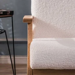 Fashion RETIF Fauteuil Blanc Scandinave Avec Structure Bois 60 X 70 X 76 Cm