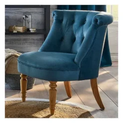 Shop RETIF Fauteuil Crapaud En Velours Bleu Et Pieds En Bois