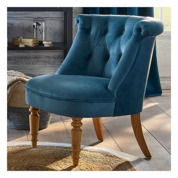 Shop RETIF Fauteuil Crapaud En Velours Bleu Et Pieds En Bois