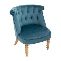 Shop RETIF Fauteuil Crapaud En Velours Bleu Et Pieds En Bois
