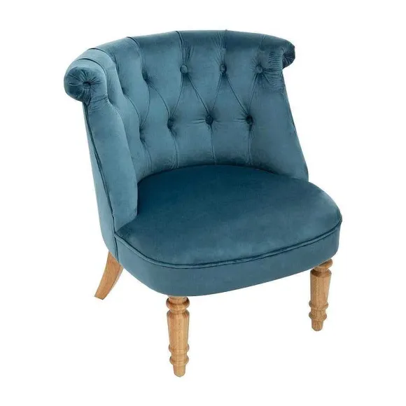 Shop RETIF Fauteuil Crapaud En Velours Bleu Et Pieds En Bois