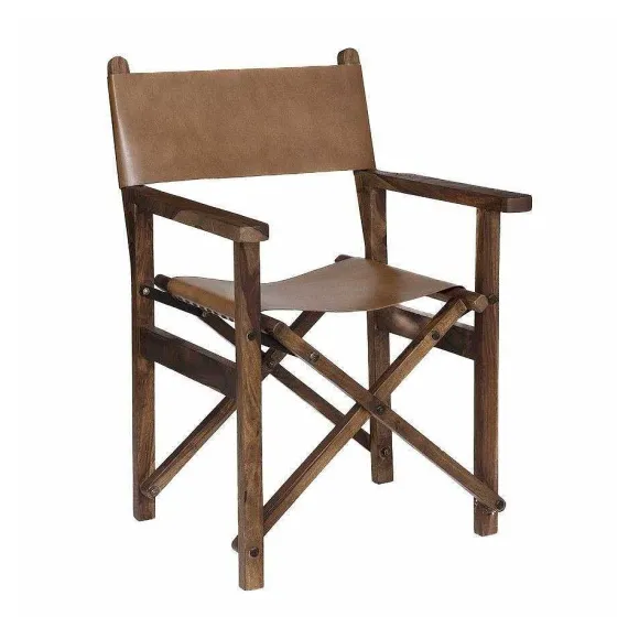 Flash Sale RETIF Fauteuil En Cuir Marron Et Bois De Manguier H86Cm